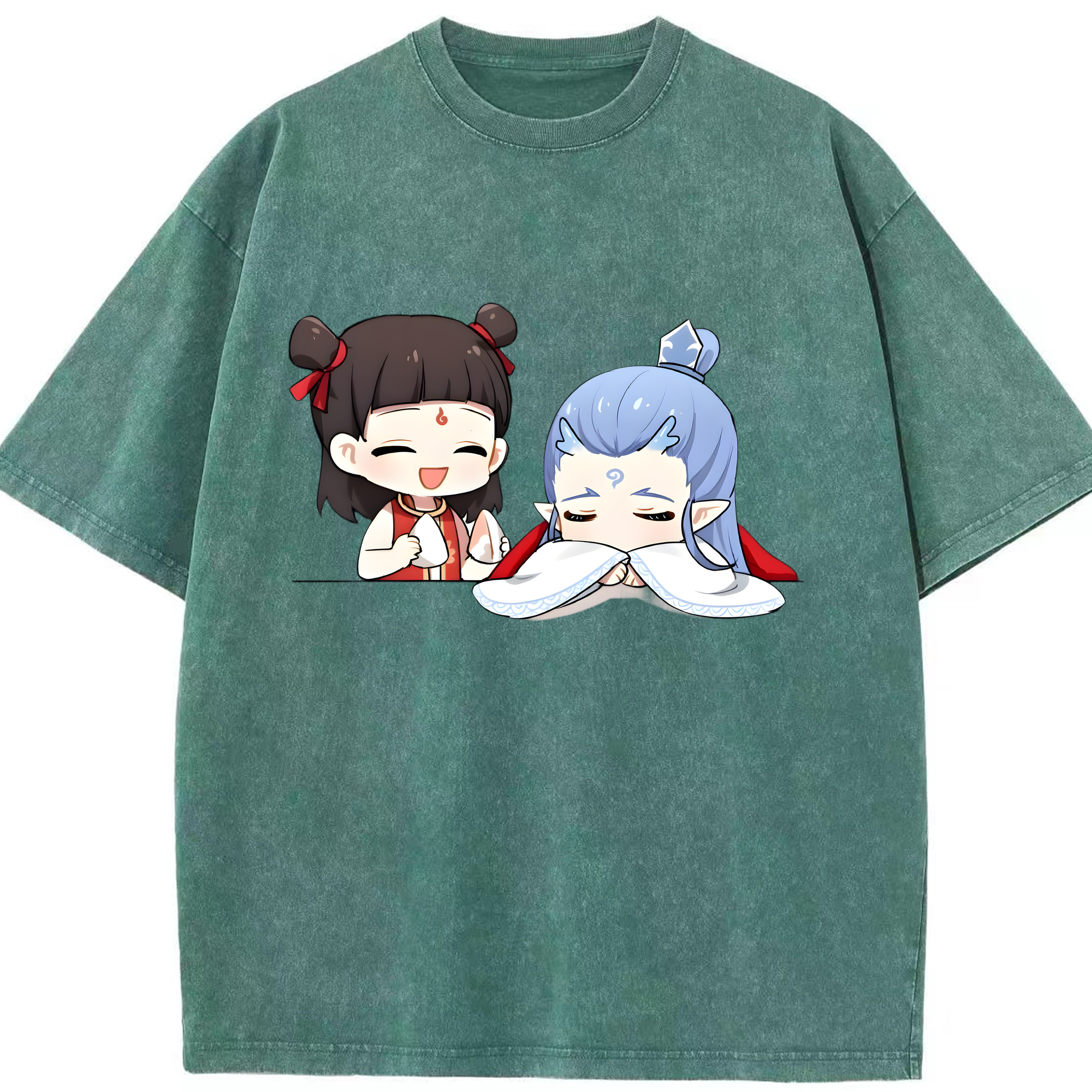 （画像用） Ne Zha 2 ナタ 魔童の大暴れ 綿100% ヴィンテージ風 半袖Tシャツ（フロントプリント）